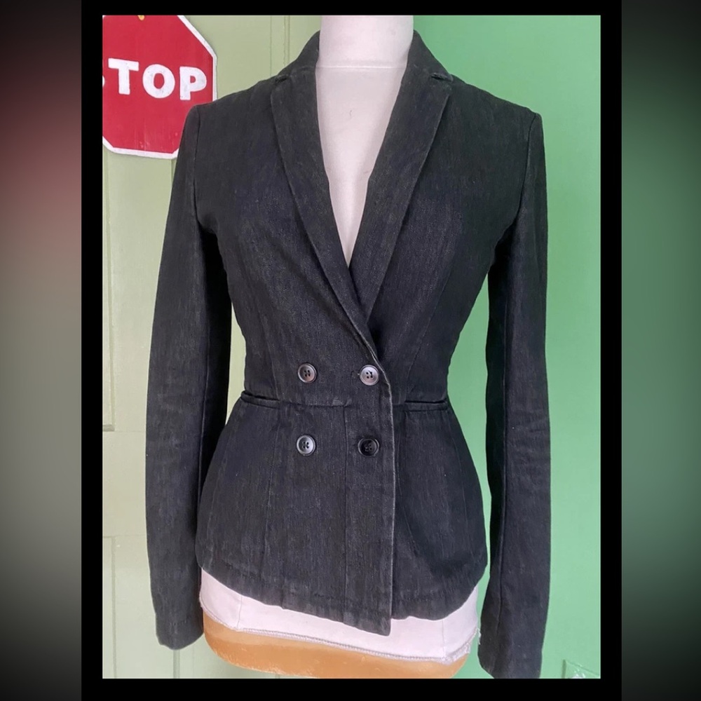 Y2K Jil Sander Black Denim Double Breasted Blazer IT 38